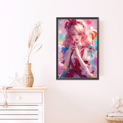 Candy Pink Girl - Full AB Round Drill Diamond Painting 40*60CM