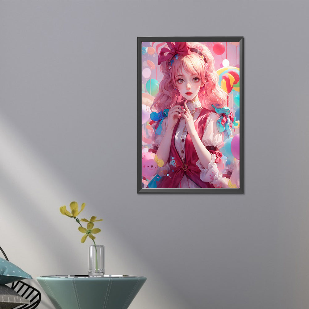 Candy Pink Girl - Full AB Round Drill Diamond Painting 40*60CM