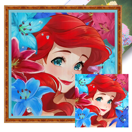 Disney-Mermaid Princess Ariel - 11CT Stamped Cross Stitch 50*50CM