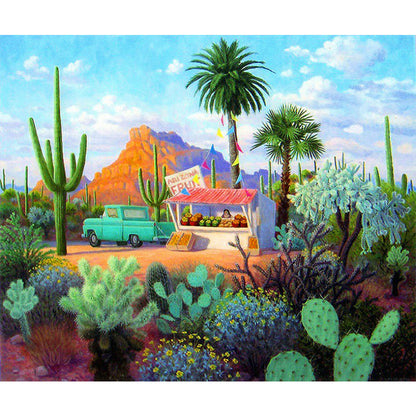 Outdoor Cactus Scene - Full Round Drill Diamond Painting 60*50CM