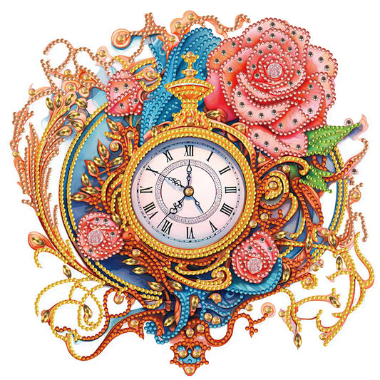 Clocks And Flowers - Special Shaped Drill Diamond Painting 30*30CM