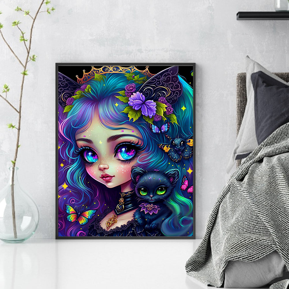 Butterfly Big Eyes Girl - 11CT Stamped Cross Stitch 40*50CM