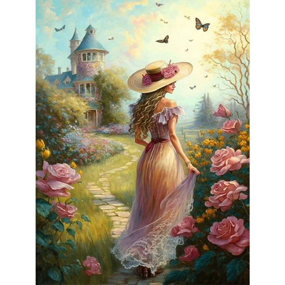 Castle Garden Girl - 11CT Stamped Cross Stitch 40*55CM