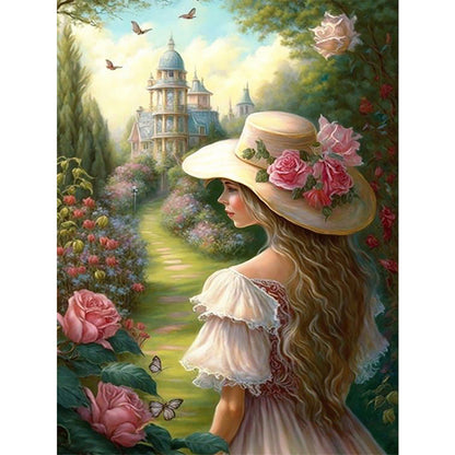 Castle Garden Girl - 11CT Stamped Cross Stitch 40*55CM