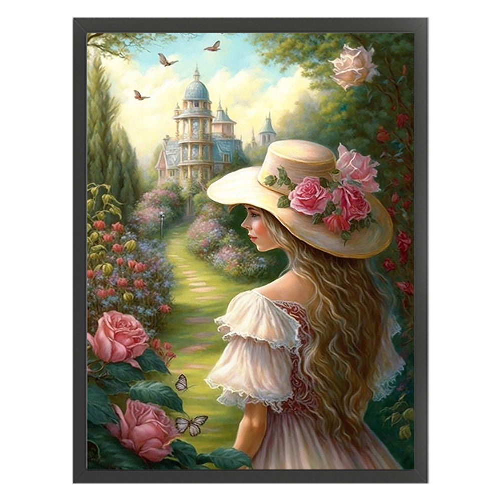 Castle Garden Girl - 11CT Stamped Cross Stitch 40*55CM