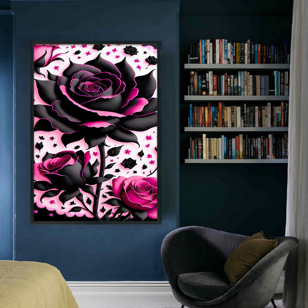 Black Pink Rose - 11CT Stamped Cross Stitch 40*60CM