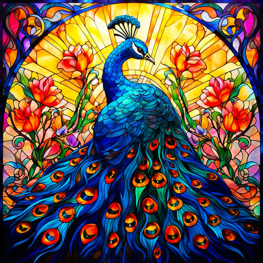 Glass Painting Colorful Peacock - Full Round Drill Diamond Painting 50*50CM