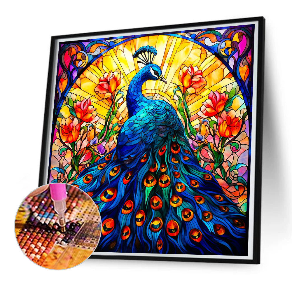 Glass Painting Colorful Peacock - Full Round Drill Diamond Painting 50*50CM