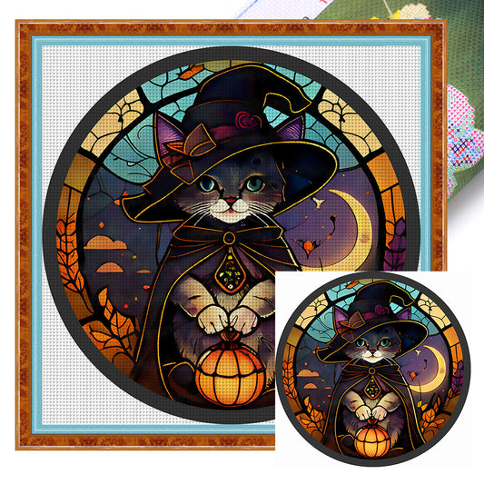 Glass Painting-Halloween Cat - 11CT Stamped Cross Stitch 40*40CM