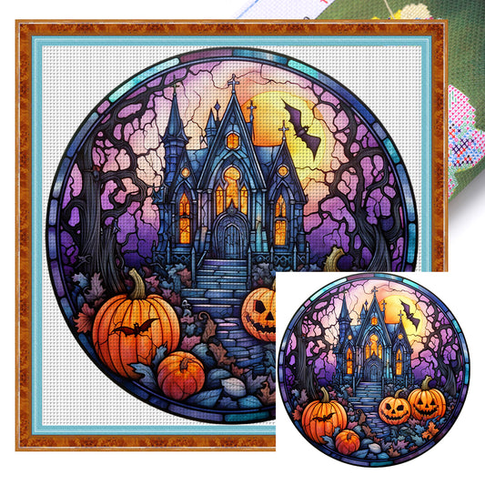 Glass Painting-Halloween Castle - 11CT Stamped Cross Stitch 40*40CM