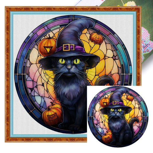 Glass Painting-Halloween Cat - 11CT Stamped Cross Stitch 40*40CM