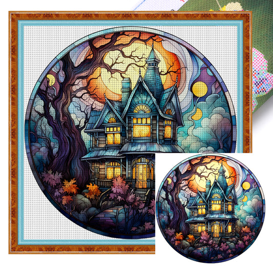 Glass Painting-Halloween Castle - 11CT Stamped Cross Stitch 40*40CM