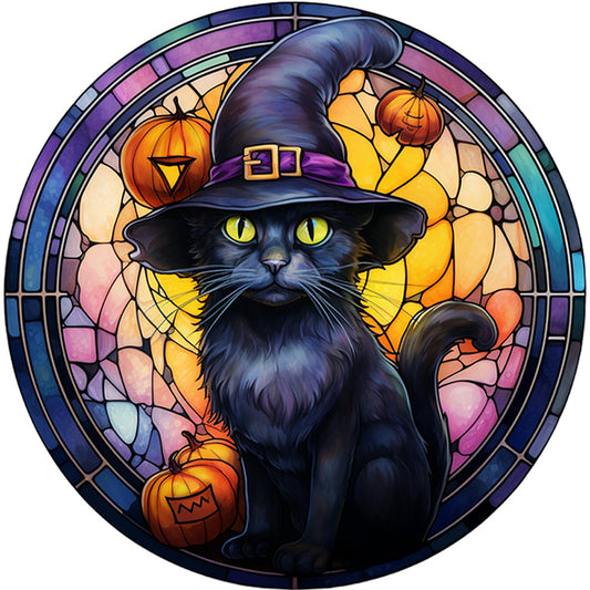 Glass Painting-Halloween Cat - 11CT Counted Cross Stitch 40*40CM