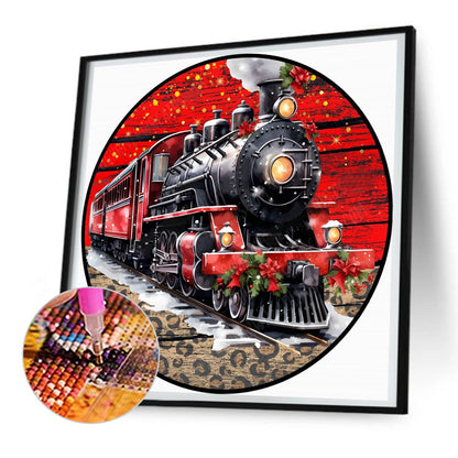 Round Card Christmas Train - Full Round Drill Diamond Painting 30*30CM