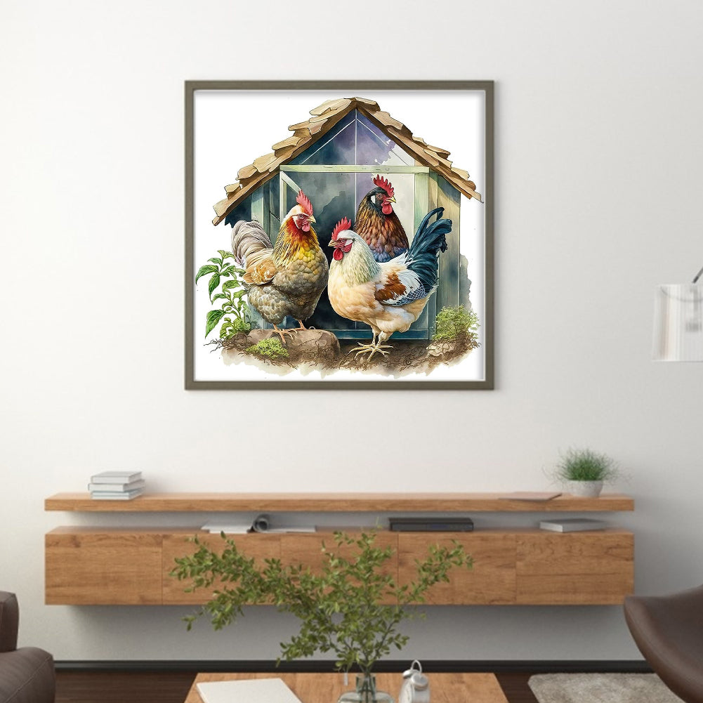 Manor Chicken Coop - 11CT Stamped Cross Stitch 50*50CM