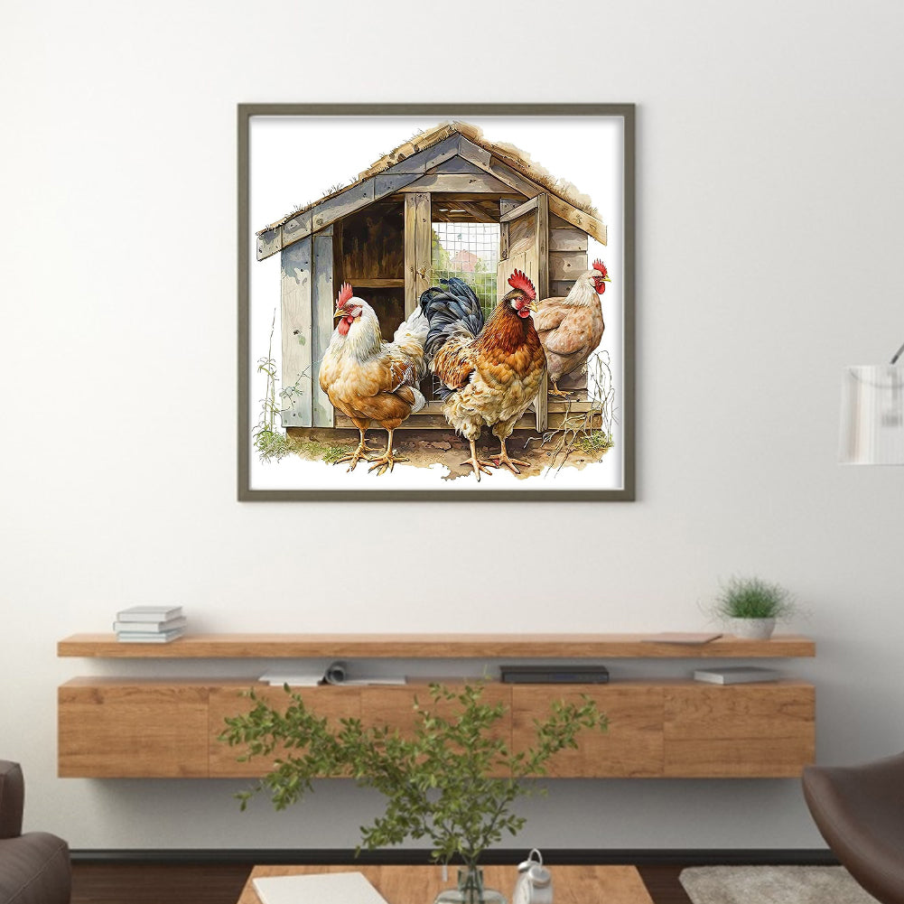 Manor Chicken Coop - 11CT Stamped Cross Stitch 50*50CM