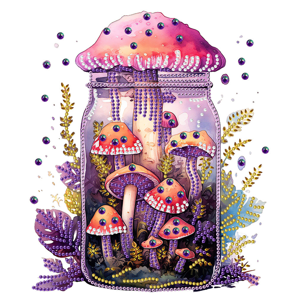 Glass Bottle Mushroom House -  Special Shaped Drill Diamond Painting 30*30CM