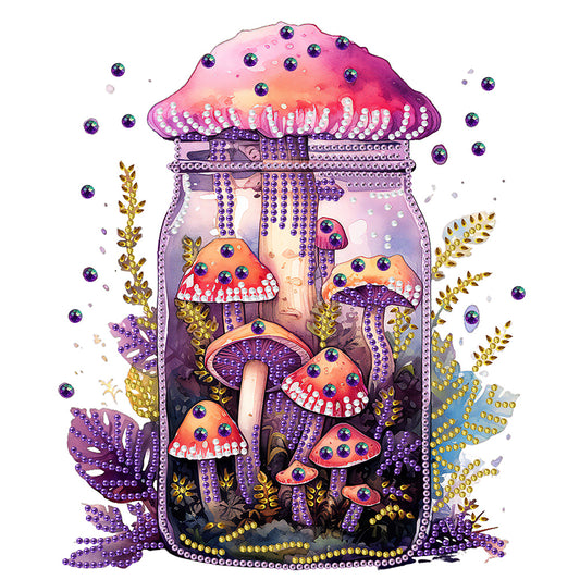 Glass Bottle Mushroom House -  Special Shaped Drill Diamond Painting 30*30CM