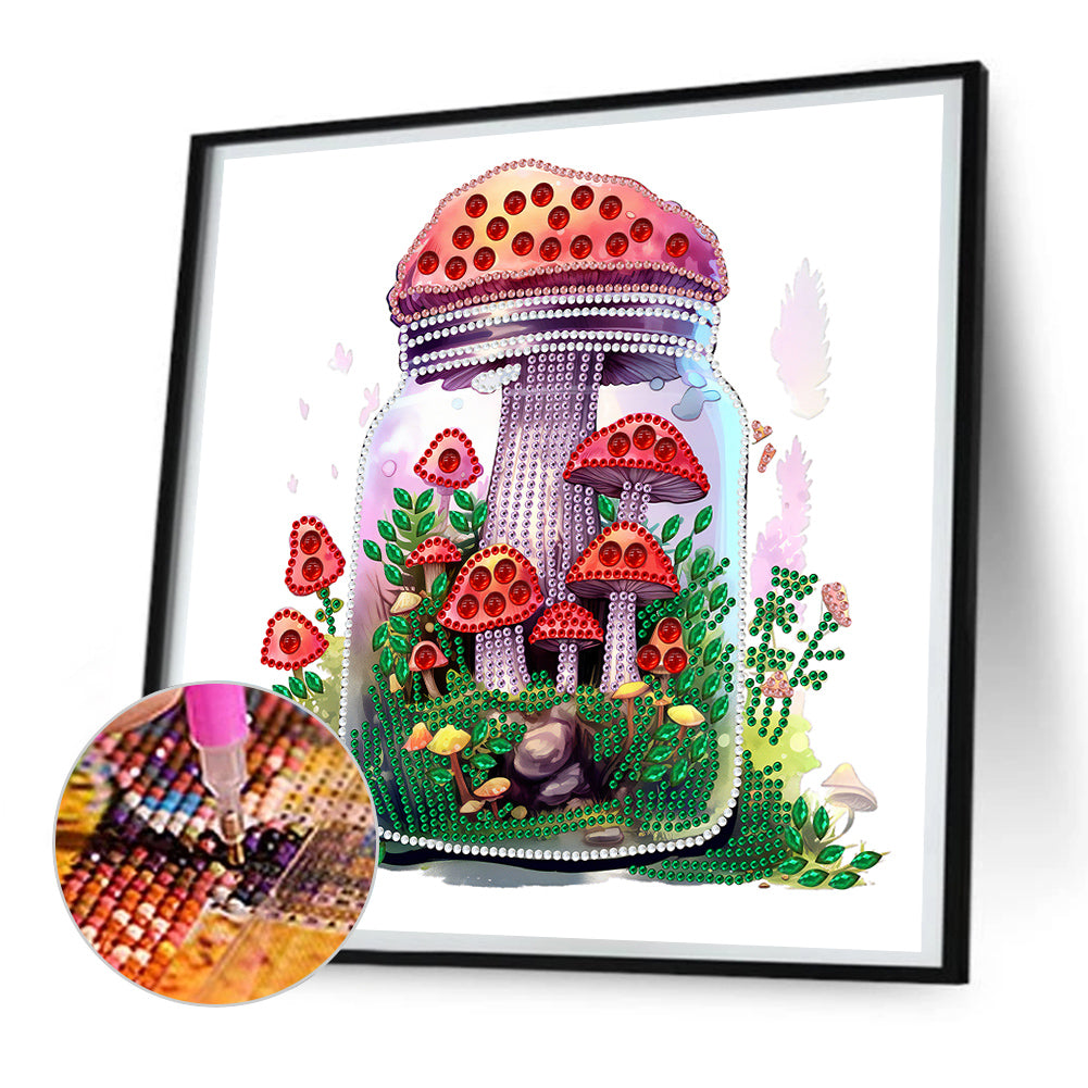 Glass Bottle Mushroom House -  Special Shaped Drill Diamond Painting 30*30CM