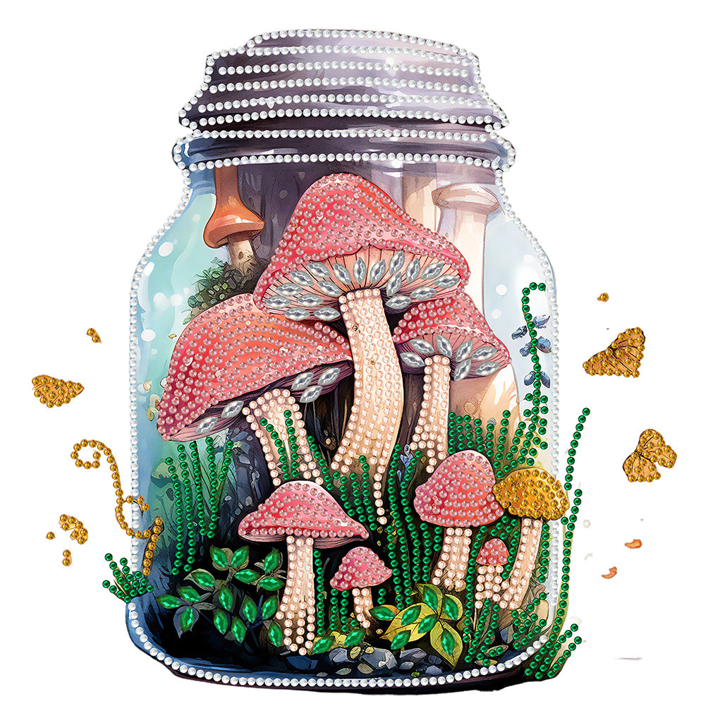 Glass Bottle Mushroom House -  Special Shaped Drill Diamond Painting 30*30CM