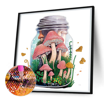 Glass Bottle Mushroom House -  Special Shaped Drill Diamond Painting 30*30CM