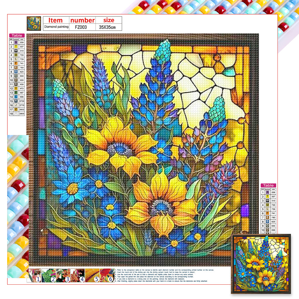 Flower Glass Painting - Full Square Drill Diamond Painting 35*35CM