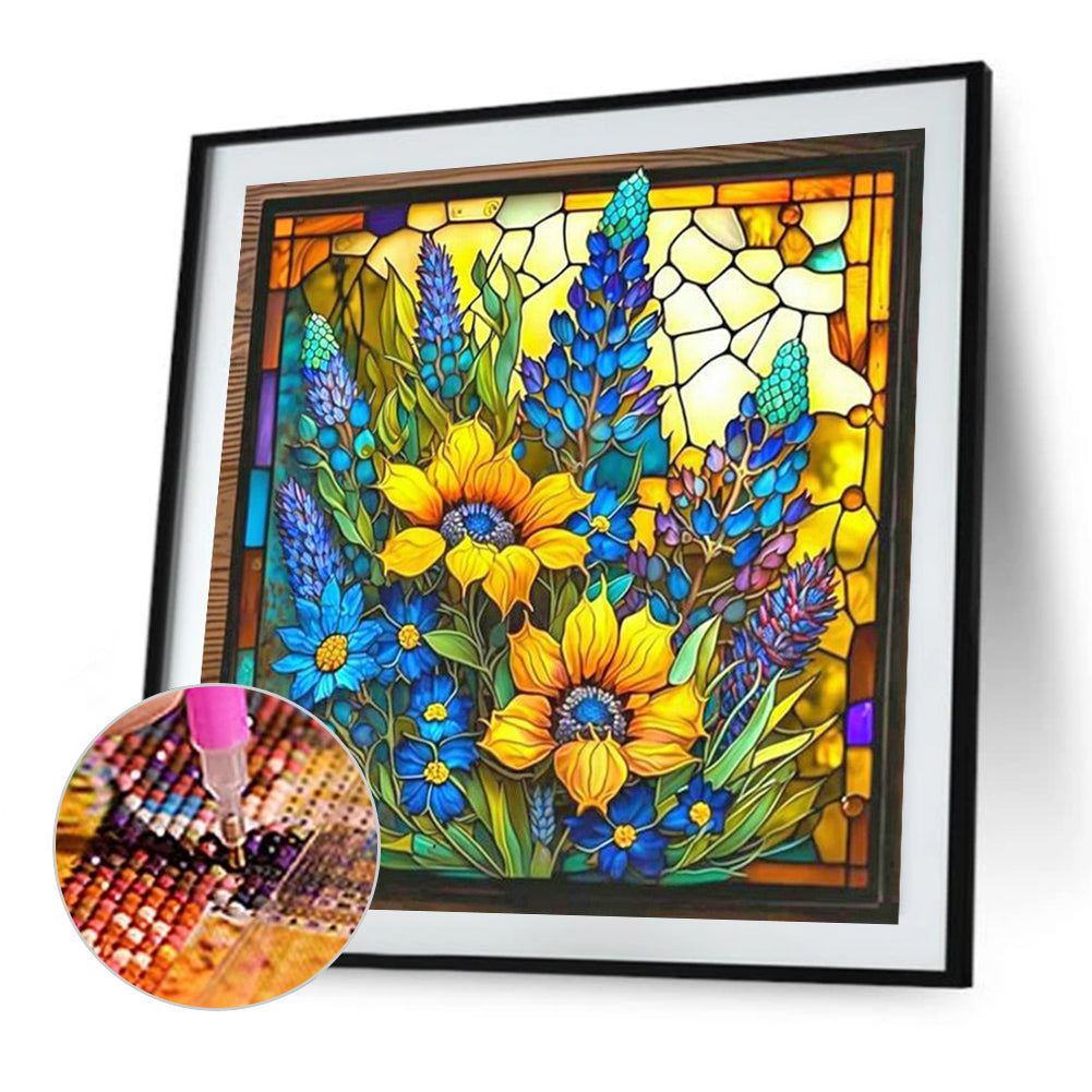 Flower Glass Painting - Full Square Drill Diamond Painting 35*35CM