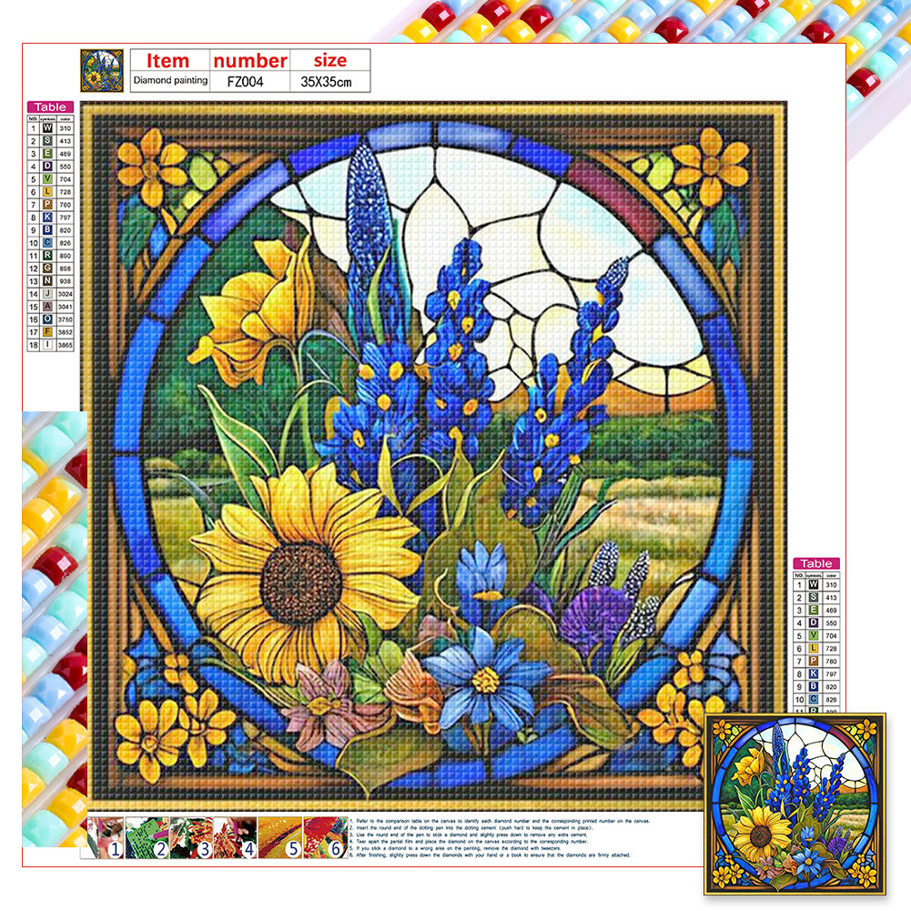 Flower Glass Painting - Full Square Drill Diamond Painting 35*35CM