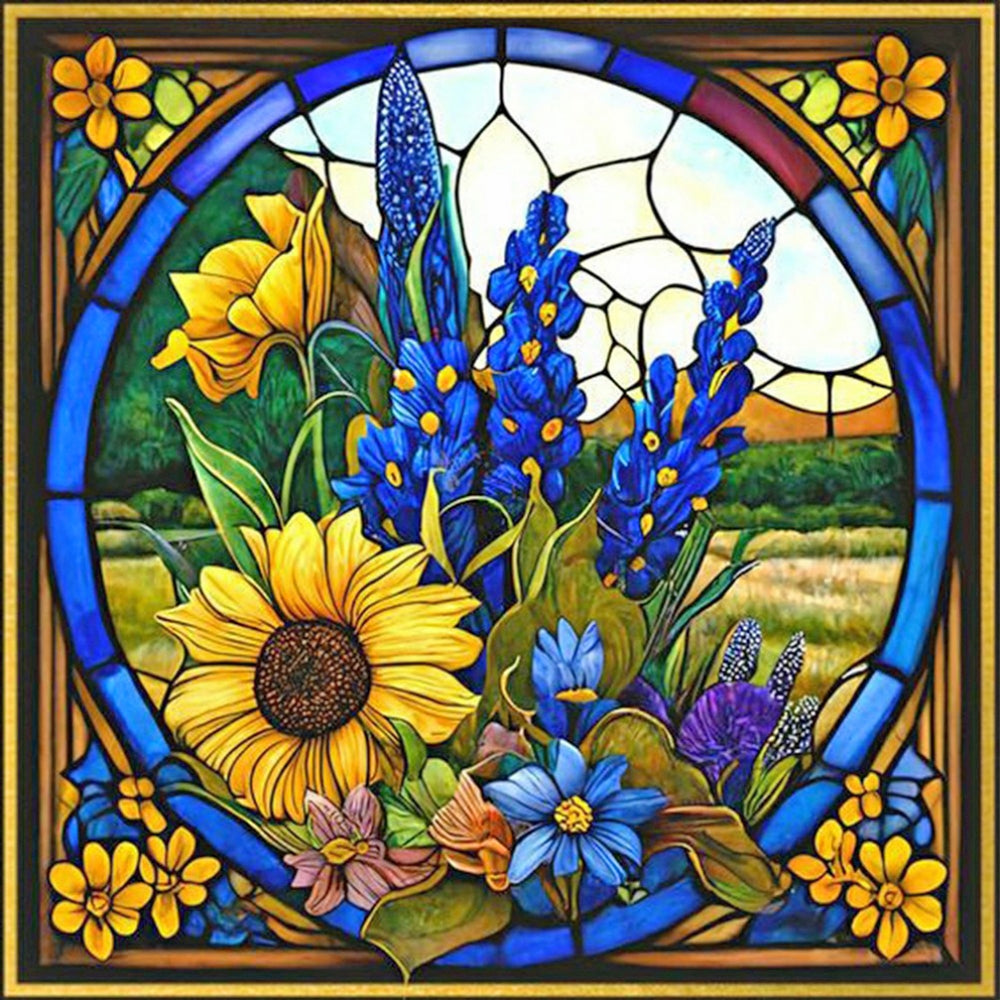 Flower Glass Painting - Full Square Drill Diamond Painting 35*35CM