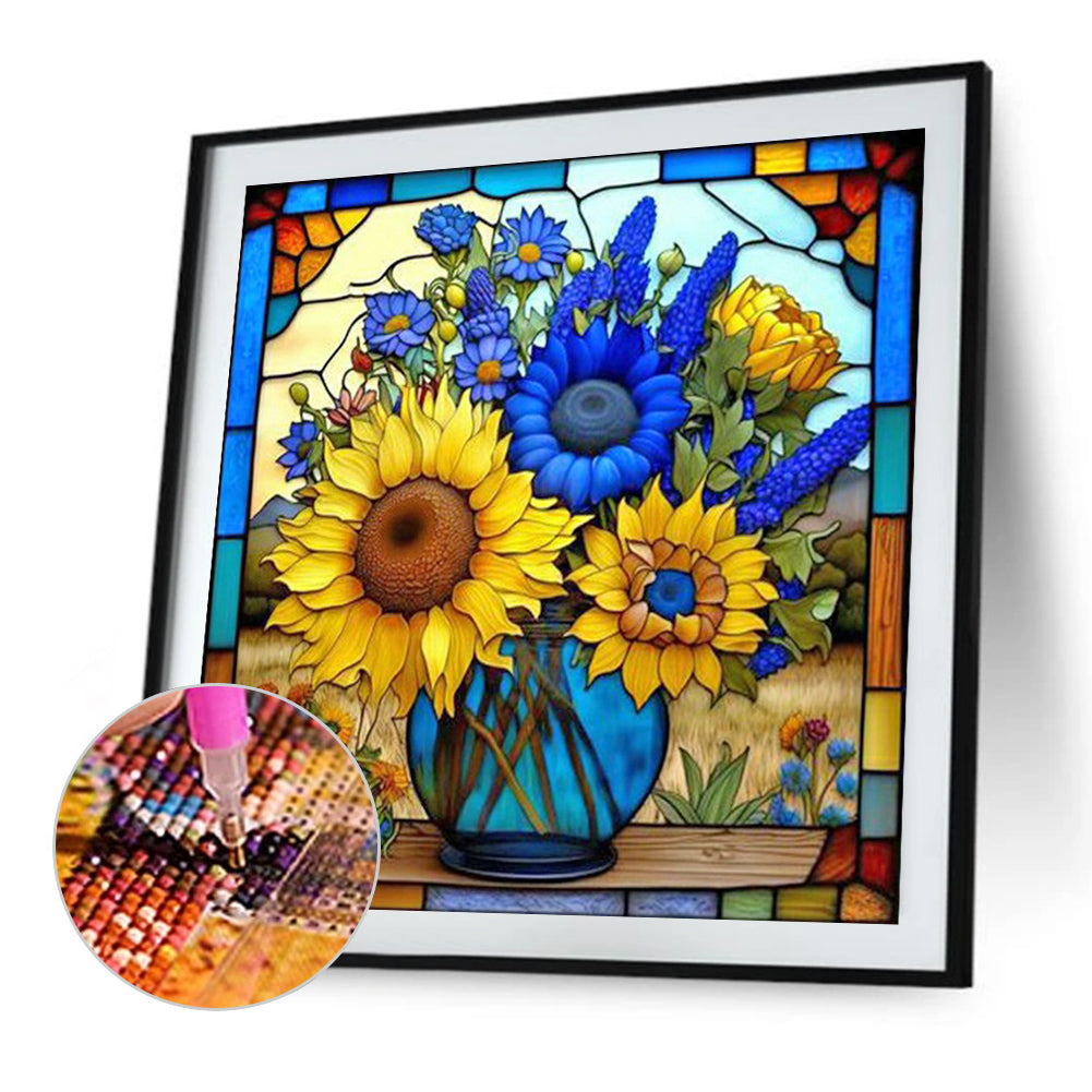 Flower Glass Painting - Full Square Drill Diamond Painting 35*35CM