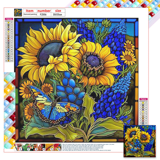 Flower Glass Painting - Full Square Drill Diamond Painting 35*35CM