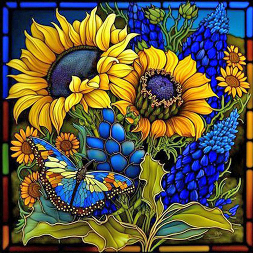 Flower Glass Painting - Full Square Drill Diamond Painting 35*35CM