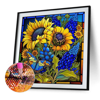 Flower Glass Painting - Full Square Drill Diamond Painting 35*35CM