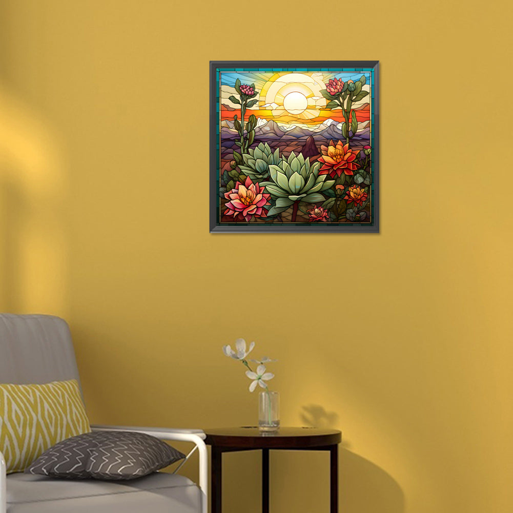 Cactus Flower Glass Painting - Full Round Drill Diamond Painting 30*30CM