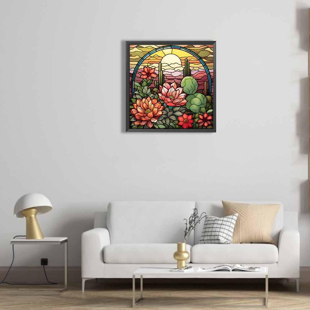 Cactus Flower Glass Painting - Full Round Drill Diamond Painting 30*30CM