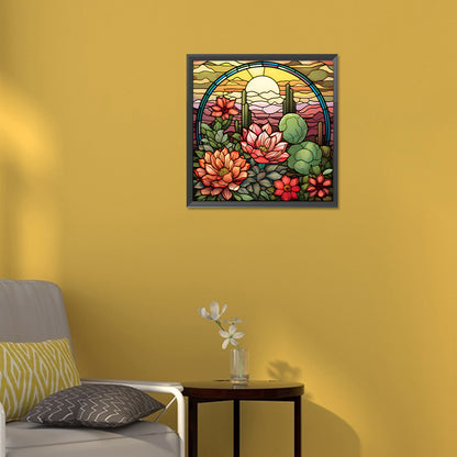 Cactus Flower Glass Painting - Full Round Drill Diamond Painting 30*30CM