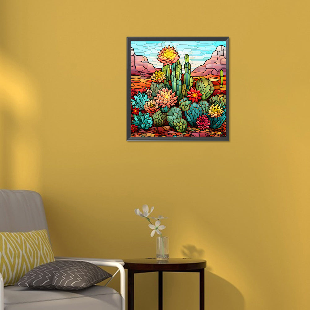 Cactus Flower Glass Painting - Full Round Drill Diamond Painting 30*30CM