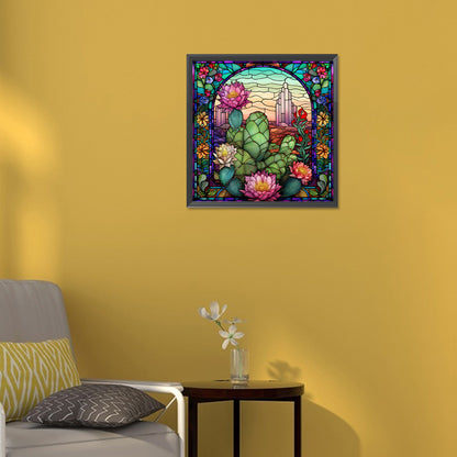 Cactus Flower Glass Painting - Full Round Drill Diamond Painting 30*30CM