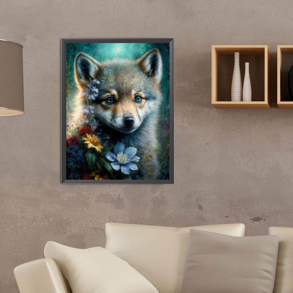 Flower And Little Fox - Full Round Drill Diamond Painting 30*40CM