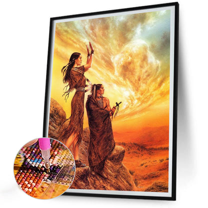 Sunset Indians - Full Round Drill Diamond Painting 30*40CM