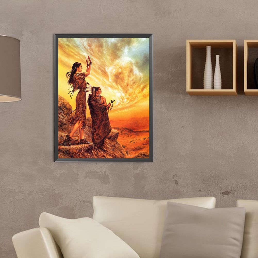 Sunset Indians - Full Round Drill Diamond Painting 30*40CM