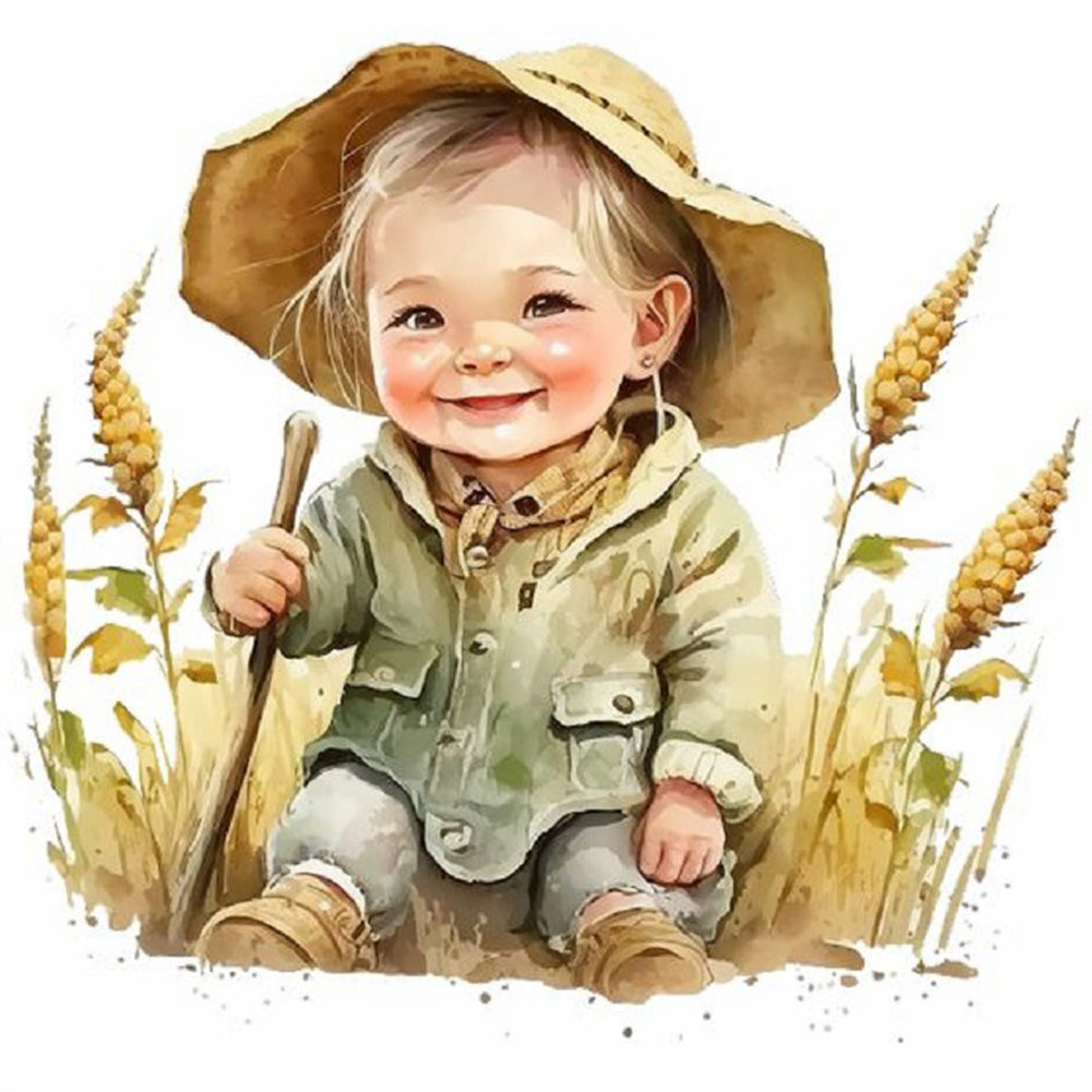 Farm Cowboy Kids - Full Round Drill Diamond Painting 30*30CM