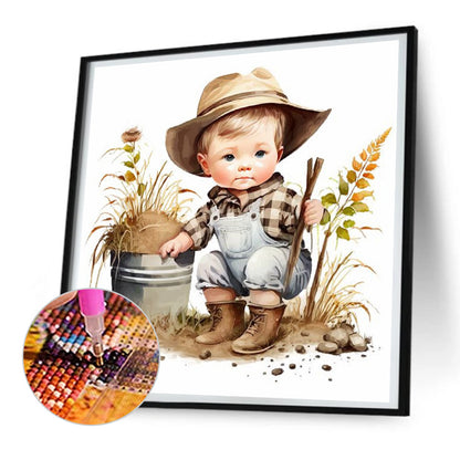 Farm Cowboy Kids - Full Round Drill Diamond Painting 30*30CM