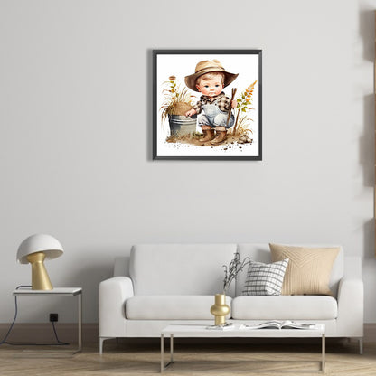 Farm Cowboy Kids - Full Round Drill Diamond Painting 30*30CM