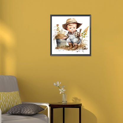 Farm Cowboy Kids - Full Round Drill Diamond Painting 30*30CM