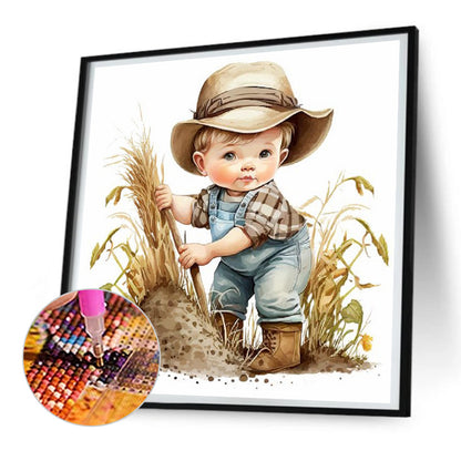 Farm Cowboy Kids - Full Round Drill Diamond Painting 30*30CM