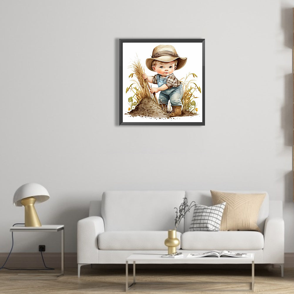 Farm Cowboy Kids - Full Round Drill Diamond Painting 30*30CM