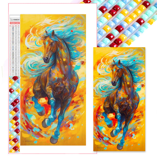 Running Horse On Color Ink Painting - Full Square Drill Diamond Painting 40*80CM