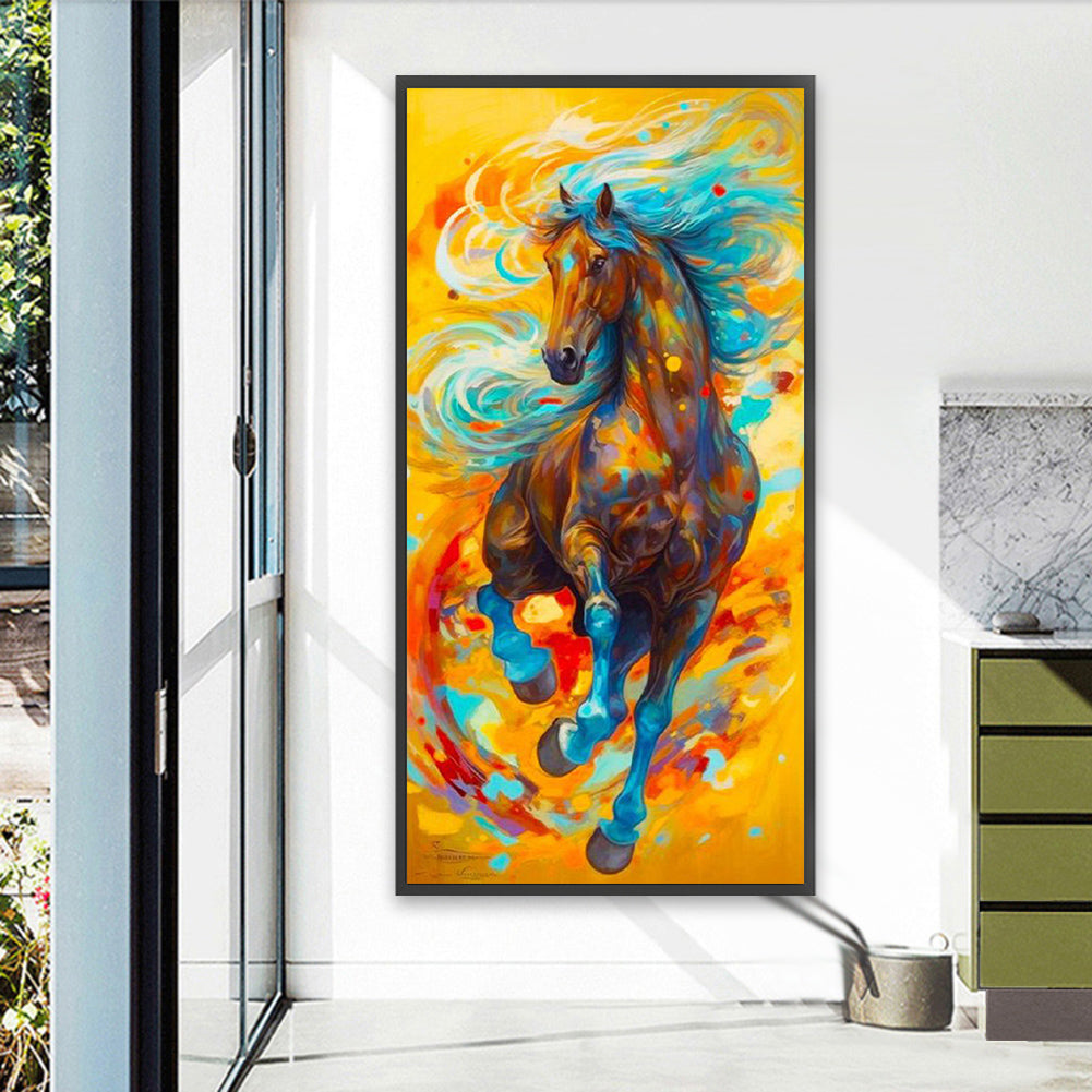 Running Horse On Color Ink Painting - Full Square Drill Diamond Painting 40*80CM