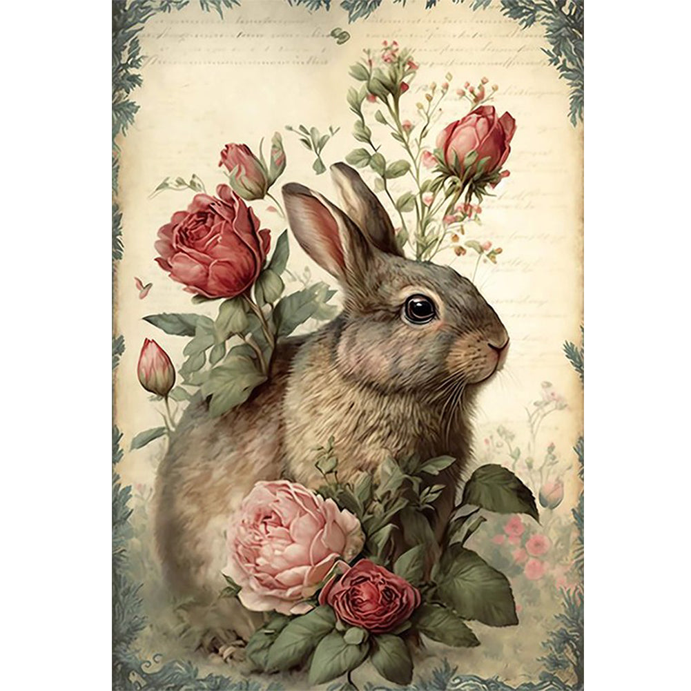 Retro Poster - Rabbit With Flowers - 11CT Stamped Cross Stitch 40*60CM